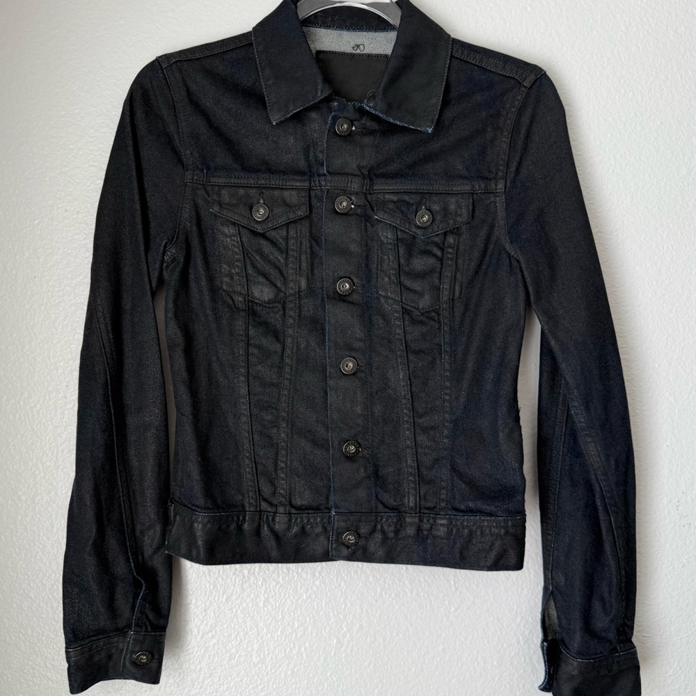 AG ADRIANO GOLDSCHMIED Robyn Coated Denim Jean Jacket Small Grunge Streetwear
